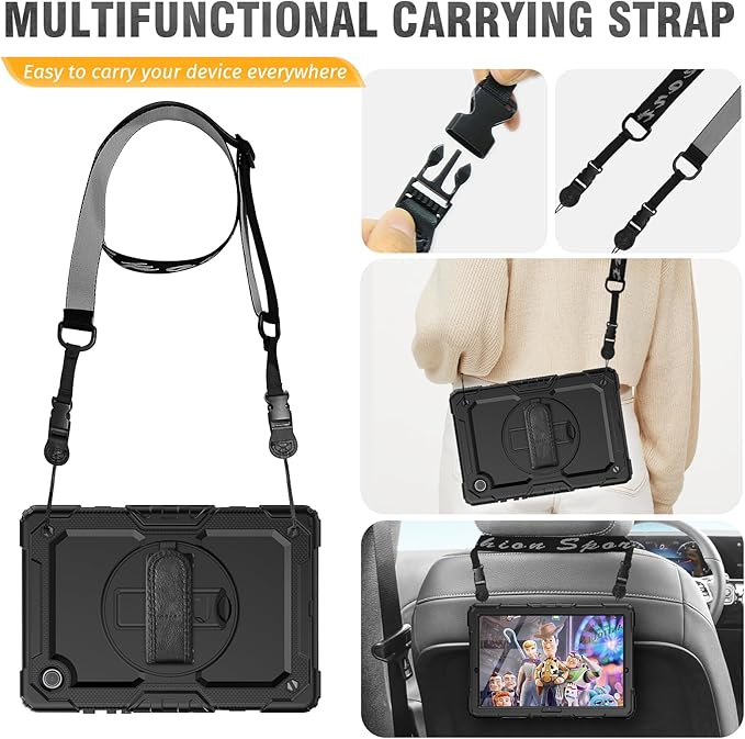 HXCASEAC Case for Samsung Galaxy Tab A8 10.5 inch, Protective with Screen Protector/Hand Strap/Pen Holder, Sturdy Shockproof A8 Tablet Case 2022 SM-X200/X205/X20 - Black