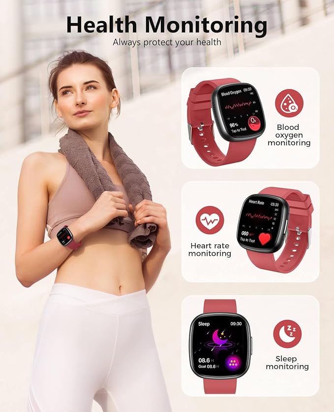 Smart Watch for Women Men,1.72" Super Retina HD Display Fitness Tracker, Heart Rate, Blood Oxygen, Sleep, Pressure Monitor, 135 Sports Modes, Waterproof Square Watch, Compatible with Android and iOS