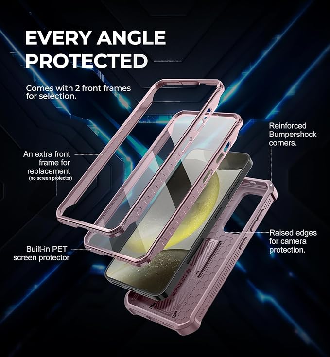 Dexnor for Samsung Galaxy S24 Case with Built-in Slide Camera Cover & Screen Protector & Kickstand, Heavy-Duty Shockproof Rugged Case Full-Body Bumper Protective Cover for Galaxy S24 (2024),Peony Pink