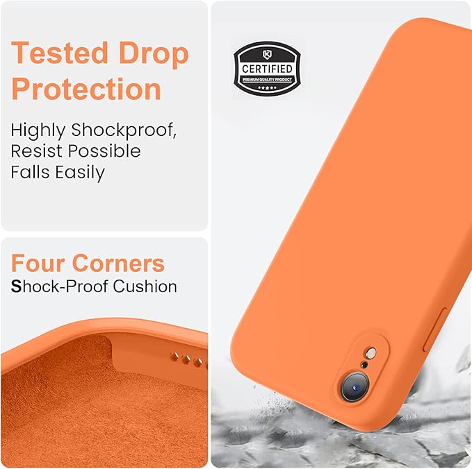 Vooii Compatible with iPhone XR Case, Upgraded Liquid Silicone with [Flat Edges] [Camera Protection] [Soft Anti-Scratch Microfiber Lining] Phone Case for iPhone 10 XR 6.1 inch - Bright Orange