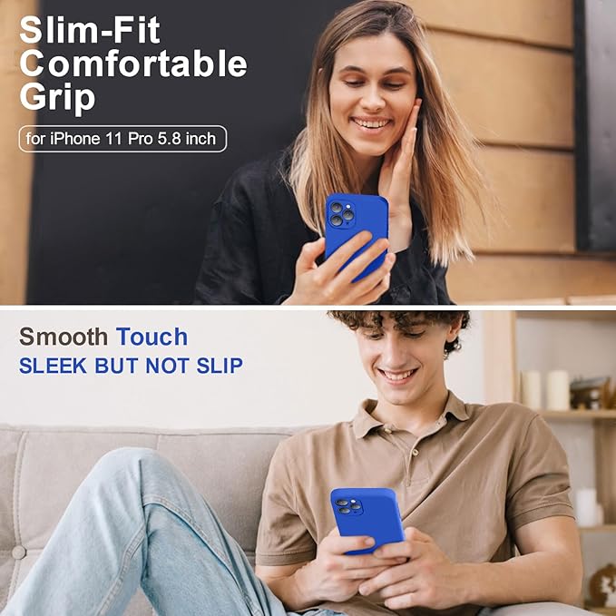 Vooii Compatible with iPhone 11 Pro Case, Upgraded Liquid Silicone with [Flat Edges] [Camera Protection] [Soft Anti-Scratch Microfiber Lining] Phone Case for iPhone 11 Pro 5.8 inch - Klein Blue