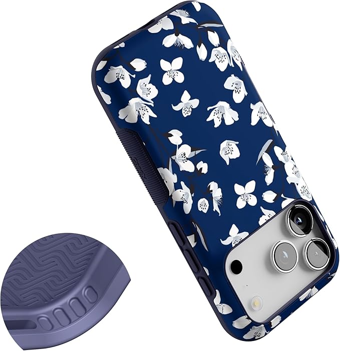 Casely iPhone 17 Pro Case | Floral Forest | Navy Cherry Blossom Floral | Bold Protective Design | Compatible with MagSafe