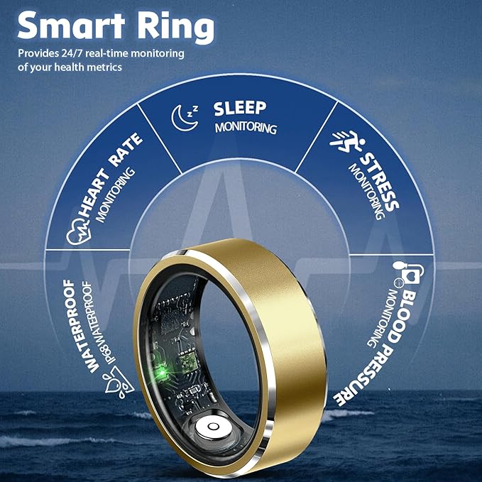 Smart Ring for Women Men,IP68 Waterproof Wearable Fitness Tracker with Sleep Tracking Heart Rate Healthy Monitor Ring Activity Monitoring Steps for iOS Android