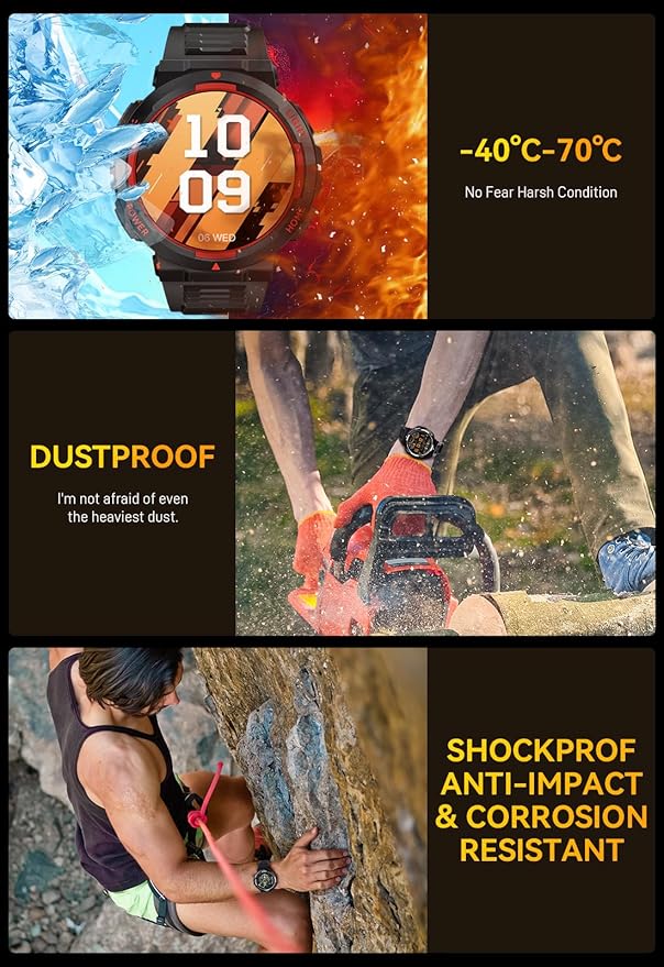 Military Smart Watch for Men with LED Flashlight Tactical Smart Watch 1.53”HD Screen Rugged Smartwatch 3ATM Waterproof 100+ Sports Fitness Tracker with Heart Rate Monitor for iOS Android