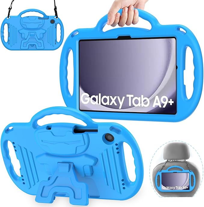 AVAWO Kids Case for Samsung Galaxy Tab A9+/A9 Plus 11 Inch 2023 Case, with Strap, Shockproof Lightweight Handle Stand 2023 Model (SM-X210/X216/X218) with Lanyard, Blue