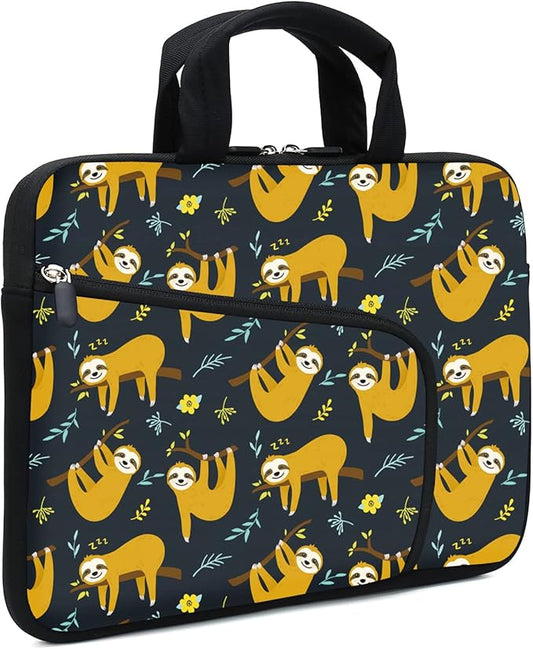 11.6-12.2 Inch Laptop Sleeve Case With Two Pockets - Chromebook, Ultrabook, Notebook, Tablet Neoprene Handle Case for Apple MacBook Air, Samsung, Acer, HP, DELL (Sloth)