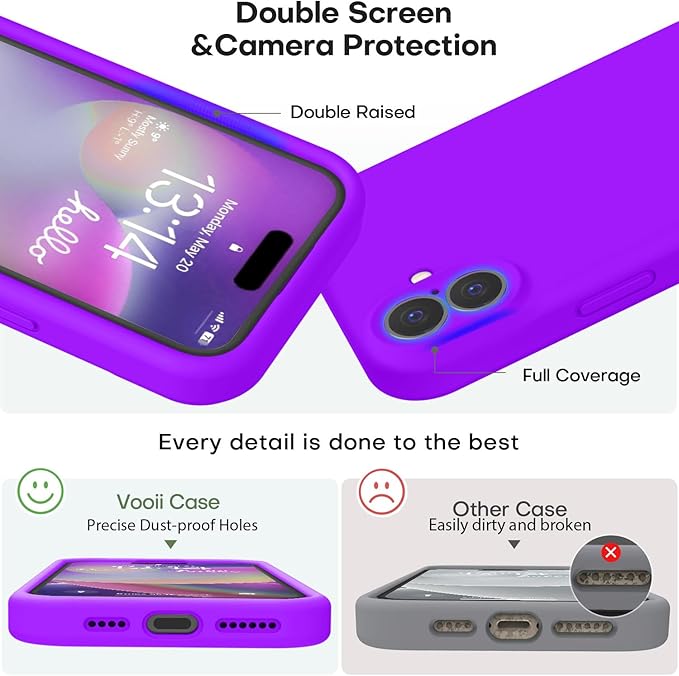 Vooii Compatible with iPhone 16 Plus Case, Liquid Silicone Upgrade [Camera Protection] [Soft Anti-Scratch Microfiber Lining] Shockproof Phone Case for iPhone 16 Plus 6.7 inch - Neon Purple
