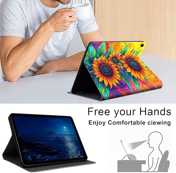 Case for Samsung Galaxy Tab A9+/A9 Plus 11” 2023 Model (SM-X210/X216/X218), Slim PU Leather Stand Cover with Auto Wake/Sleep, Multi-Angle Viewing & Shockproof, Three Sunflowers