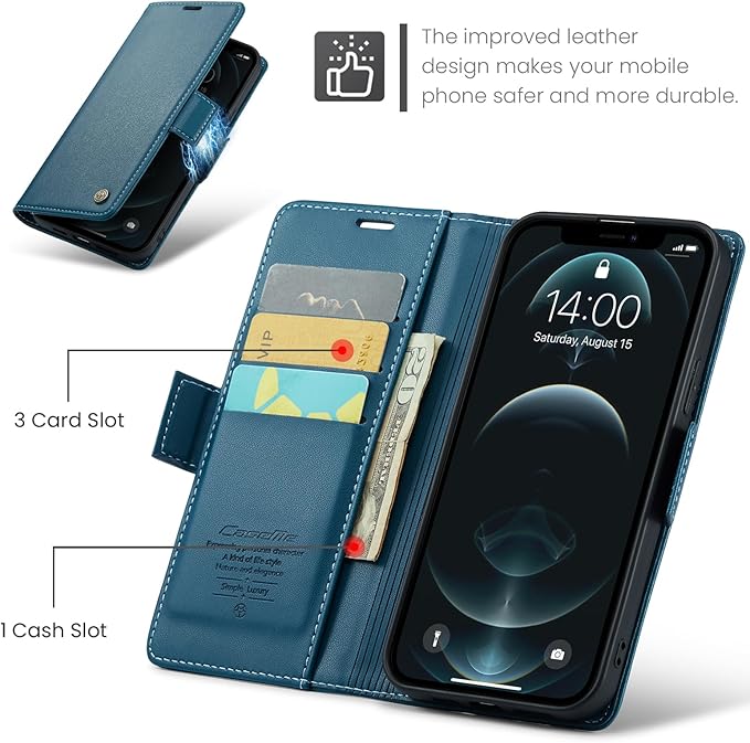 for iPhone 12 Pro Max Case, Premium PU Leather Wallet Case Flip Cover with [RFID Blocking][Card Holder][Stand Function] Shockproof Protective for iPhone 12 Pro Max, Blue