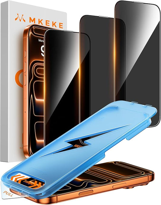 Mkeke for iPhone 17 Pro Privacy Screen Protector 3 Pack, [9H+ Tempered Glass] [16 FT Military-Grade Drop Protection] Shockproof Full Edge Coverage 6.3 inch 2025