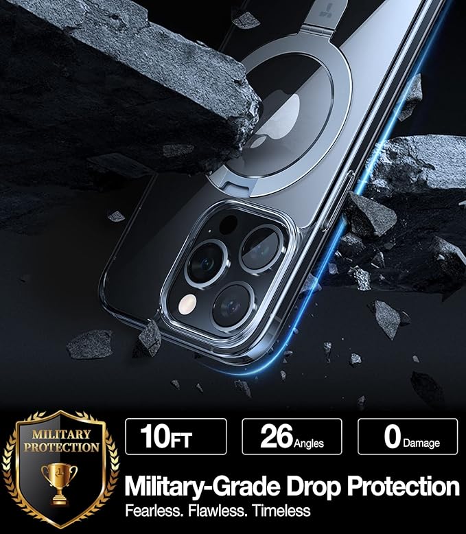 TORRAS Magnetic UPRO™ Ostand for iPhone 13 Pro Max Case 6.7 inch [Fit for MagSafe] Adjustable Stand [Never Yellow] [MIL-Grade Protection] Hard Clear Case for iPhone 13 Pro Max (2021), Full Clear