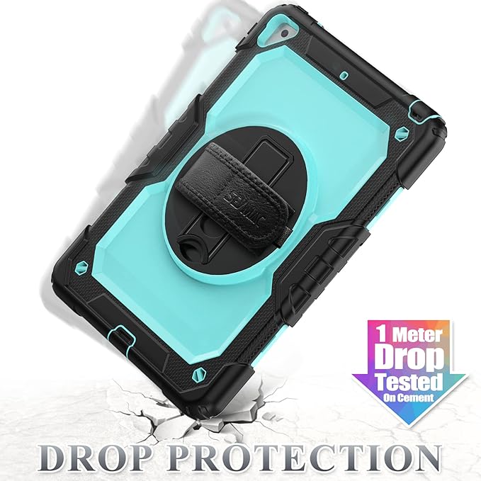 SEYMAC stock Case for iPad Air 3 2019 / Pro 10.5'' with Screen Protector Pen Holder [360° Rotate Hand Strap/Stand], Drop-Proof Case (Brightblue+Black)