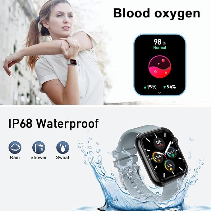 Smart Watch for Men Women Fitness: Waterproof Make/Answer Call Smart Watches for Men Digital Mens watches Step Tracker Smartwatch Android Phones iPhone Samsung Compatible Heart Rate Monitor Gray