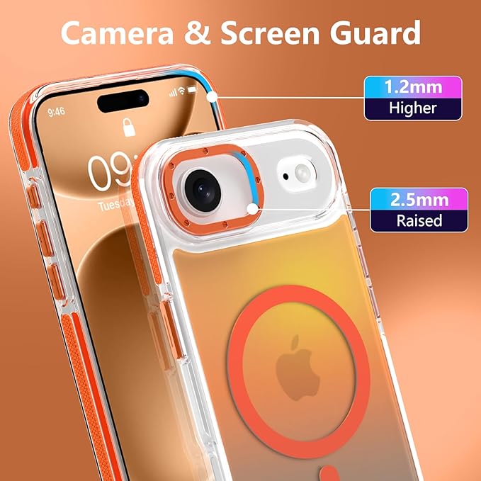 MOWIME Magnetic Case for iPhone Air [Compatible with Magsafe] [Cute Fashion Fluorescent Design] [1 Screen Protector] Slim Translucent Matte Case for iPhone Air 6.5" 2025, Orange