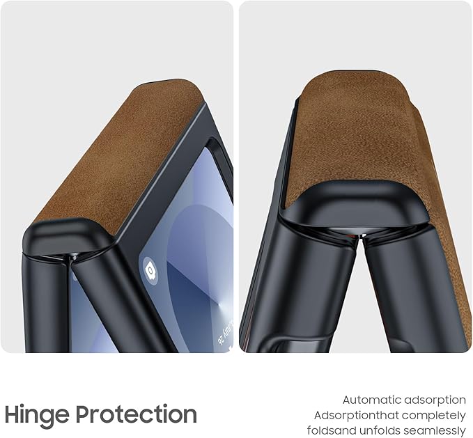 for Samsung Galaxy Z Flip 6 Case/Z Flip 7 FE Case with Hinge Protection & Built-in Screen Protector, Ultra Thin Leather Shockproof Cover Phone Case for Galaxy Z Flip 6/Z Flip 7 FE-Brown