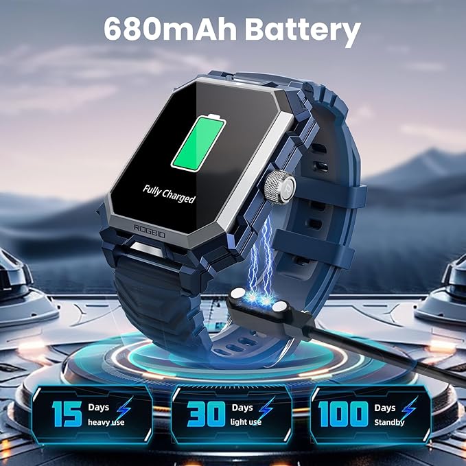 Indestructible Military Smart Watch for Men (Answer/Dial Call) 100 Days Battery Tactical 10ATM Waterproof Smartwatch for Android Phones Fitness Tracker with Blood Pressure Heart Rate SpO2