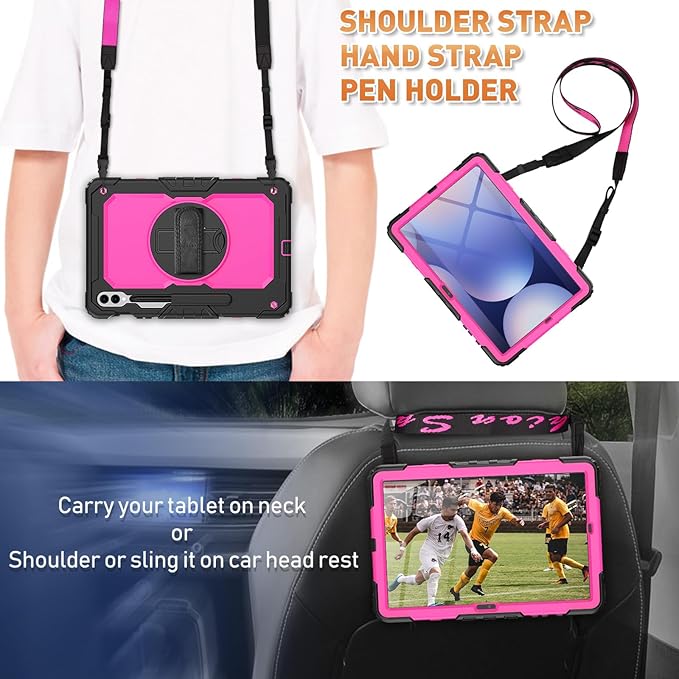 Timecity Case for Samsung Galaxy Tab S10 Plus/ S9 FE Plus/ S9 Plus 5G Tablet 12.4'' Case - Heavy Duty Protective Cover with Screen Protector, Stand, Shoulder Strap & S Pen Holder, Kids-Friendly, Rose