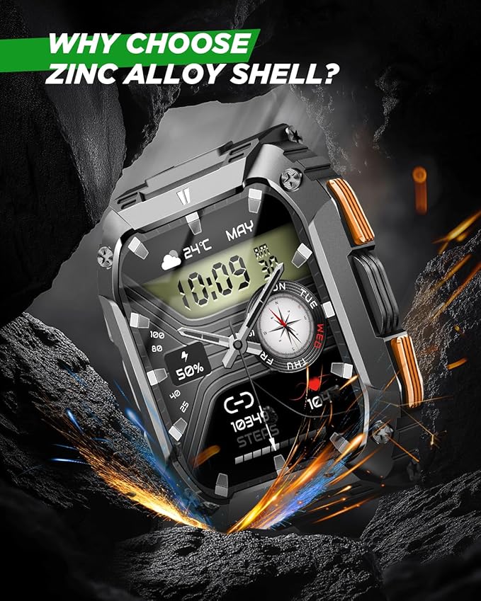 Smart Watches for Men Fitness Watch: 100 Days Battery Life/Call/Answer 1.95'' Mens Military Smart Watch for Android & iPhone, Fitness Tracker with Flashlight/Heart Rate Sleep Monitor/100+ Sport Modes