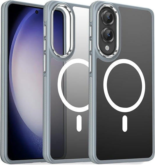Case for Samsung Galaxy S25 Edge, Fits for Magsafe, Anti-Scratch Translucent Matte Cover [Non-Slip Grip], Color Hybrid Magnetic Phone Case for Galaxy S25 Edge, Drop Resistant (Grey/White)