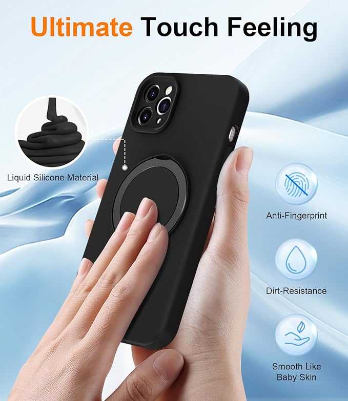 ZHK Liquid Silicone Designed for iPhone 11 pro max Case with Magnet Stand, [Precise Camera Lens Protection][Mil-Grade Drop Shockproof][Soft Anti-Scratch Microfiber Lining] Slim Fit Cover, Black