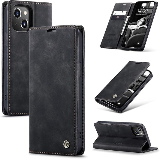 for iPhone 13 Case, Flip Wallet Leather Case with Card Holder Magnetic Closure Shockproof Kickstand Protective Phone Cases Cover for iPhone 13, Black