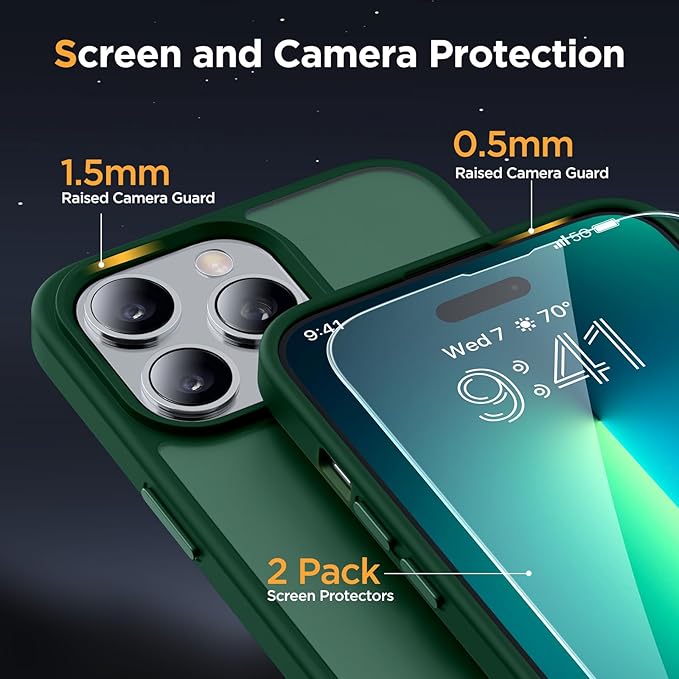 Miracase Magnetic Series Designed for iPhone 13 Pro Case [Compatible with MagSafe] [with 2X Screen Protectors] Anti-Fingerprint, Magnetic Phone Case for iPhone 13 Pro 6.1 inch - Dark Green