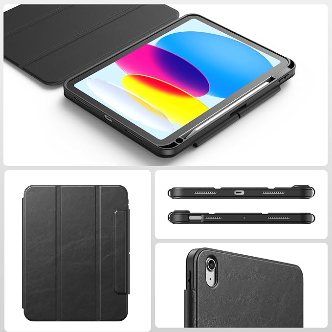 SPARIN Case for iPad A16 11th 10th Generation 2025/2022 (11"/10.9") with Pencil Holder, Magnetic Detachable Hybrid Stand, Portrait/Landscape Angle, Clear Protective Case, Auto Wake/Sleep-Black