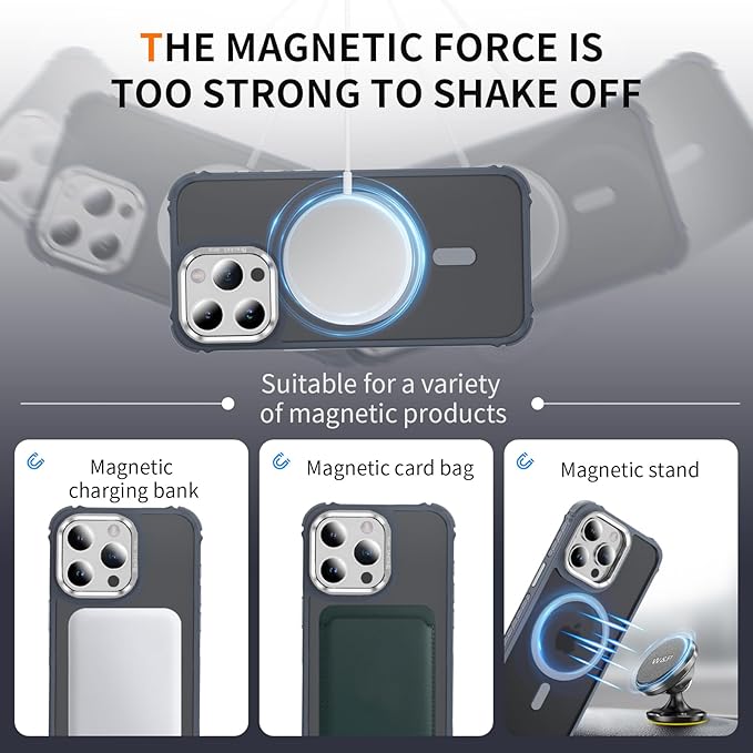 Magnetic for iPhone 15 Pro Case Gray with MagSafe Wireless Charging Heavy Duty Military-Grade Shockproof Protection Adjustable Kickstand Slim Matte Anti-Fingerprint Cover Men Women