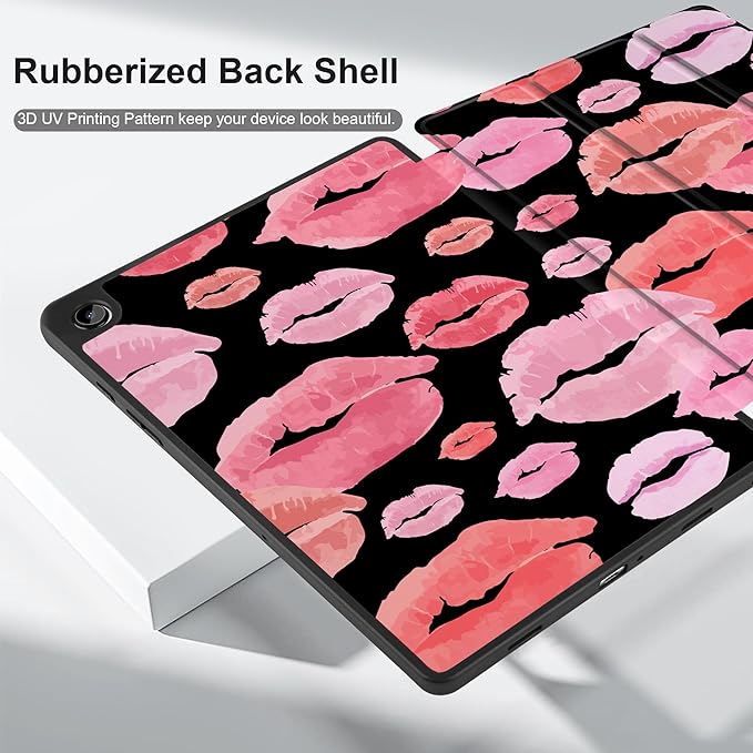 MEEgoodo Case for Samsung Galaxy Tab A9 Plus 11 inch Cover 2024 2023 with S Pen Holder, A9+ Smart Tablet Cases with Leather Trifold Stand+Soft TPU Back Shell+Smart Auto Wake/Sleep, Red & Pink Lips