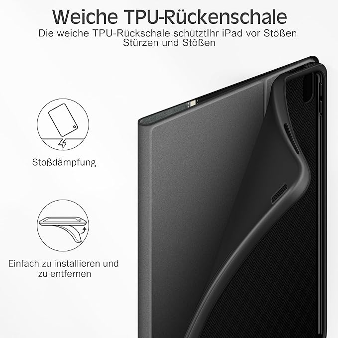 KingBlanc Case for iPad (A16) 11th Generation 11-inch 2025, iPad 10th Generation 10.9" 2022 with Pencil Holder, Vegan Leather Protective Stand Cover, Auto Sleep Wake, Multi-Angle Viewing/Typing, Black