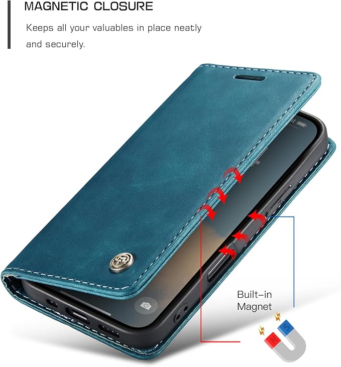 for iPhone 16 Plus Case, Flip Wallet Leather Case with Card Holder Magnetic Closure Shockproof Kickstand Protective Phone Cases Cover for iPhone 16 Plus, Blue-Green