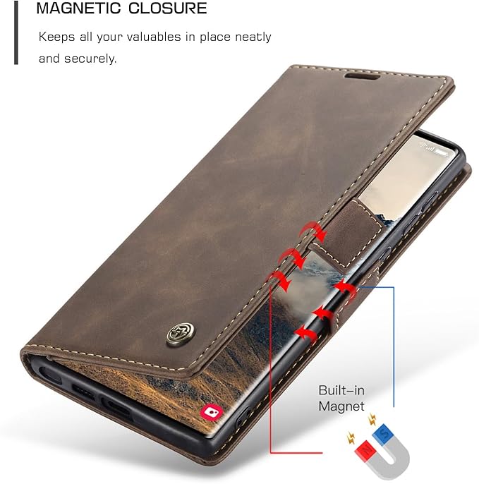 for Samsung Galaxy S25 Ultra Case, Flip Wallet Leather Case with Card Holder Magnetic Closure Shockproof Kickstand Protective Phone Cases Cover for Galaxy S25 Ultra, Coffee