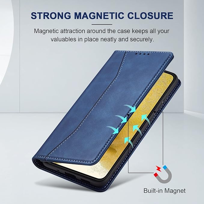 Jasonyu Flip Wallet Case for Samsung Galaxy S22 Plus,Leather Magnetic Folio Cover with Card Holder,Kickstand - TPU Shockproof Durable Protective Phone Case,Blue