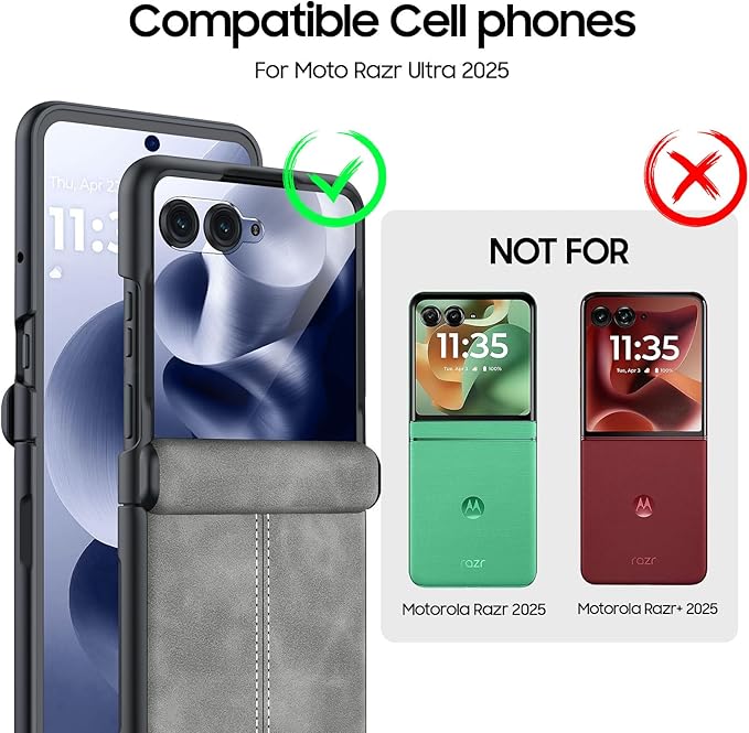 for Motorola Razr Ultra 2025 Case Built-in Screen Protector & Hinge Protection & Ultra Thin PU Leather Matte PC Shockproof Phone Cover Smartphone Case for Moto Razr Ultra 2025 (Gray)