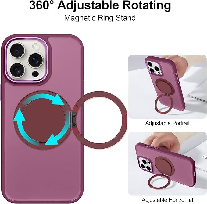 ZIYE Wine Red Case for iPhone 14 Pro Case with Stand [Compatible with MagSafe] Slim Heavy Duty Protection Military Grade Shockproof Magnetic Cover with 360 Rotatable Ring Kickstand for Women Men