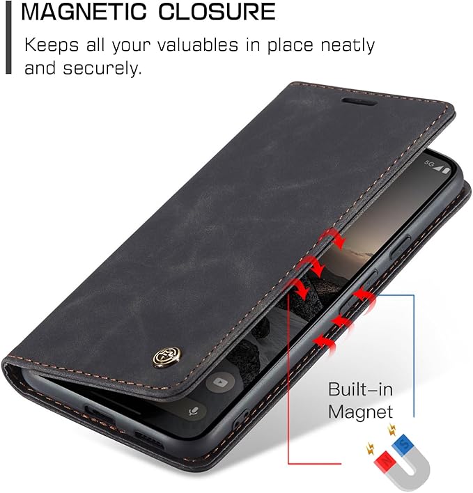 for Google Pixel 9a Case, Flip Wallet Leather Case with Card Holder Magnetic Closure Shockproof Kickstand Protective Phone Cases Cover for Pixel 9a, Black