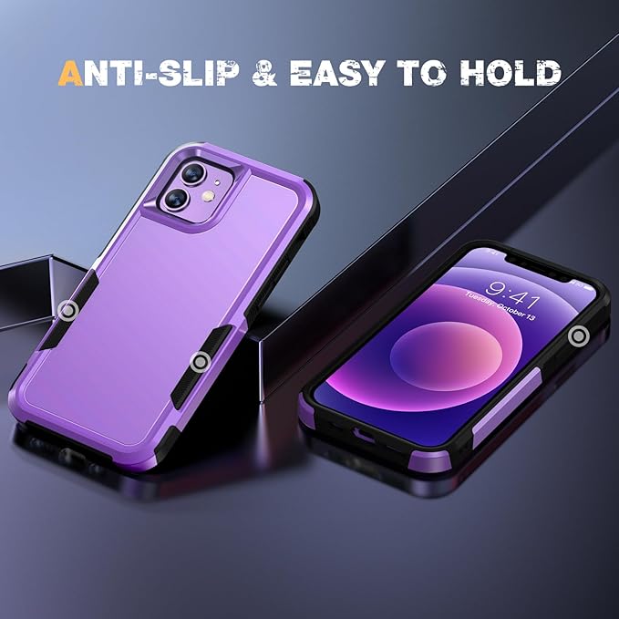 Diaclara Designed for iPhone 12 Case/iPhone 12 Pro Case, [with Privacy Screen Protector] [Anti Spy] [Military Grade Drop Protection] Heavy Duty Full-Body Shockproof Phone Case, Purple