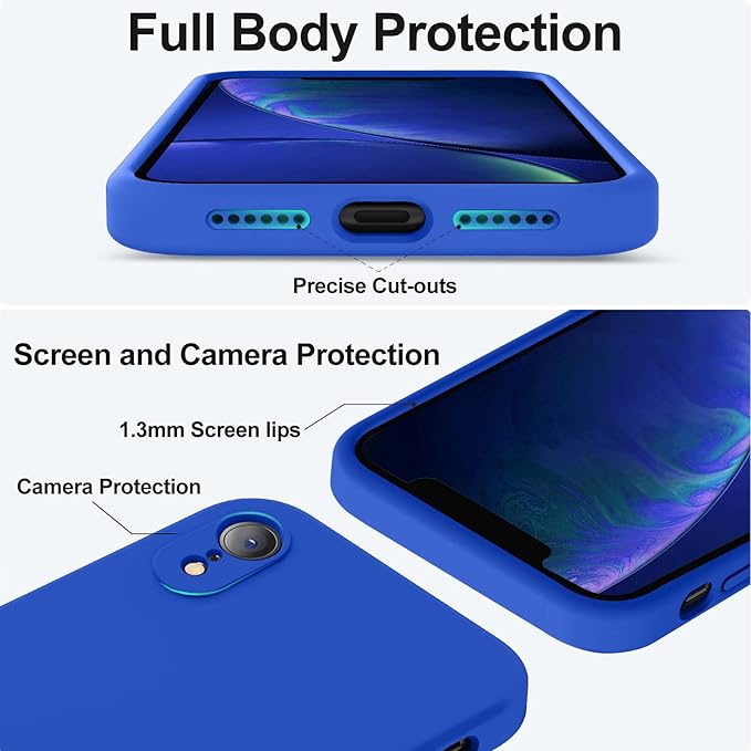 Vooii Compatible with iPhone XR Case, Upgraded Liquid Silicone with [Flat Edges] [Camera Protection] [Soft Anti-Scratch Microfiber Lining] Phone Case for iPhone 10 XR 6.1 inch - Klein Blue