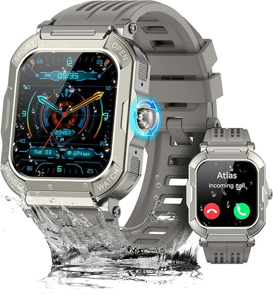 Military Smart Watches for Men (Answer/Make Calls),1.91'' Fitness Smart Watch for Android and iPhone,IP68 Waterproof Fitness Tracker with Step Counter/Sleep Monitor/110+ Sport Modes,Smartwatch for Men