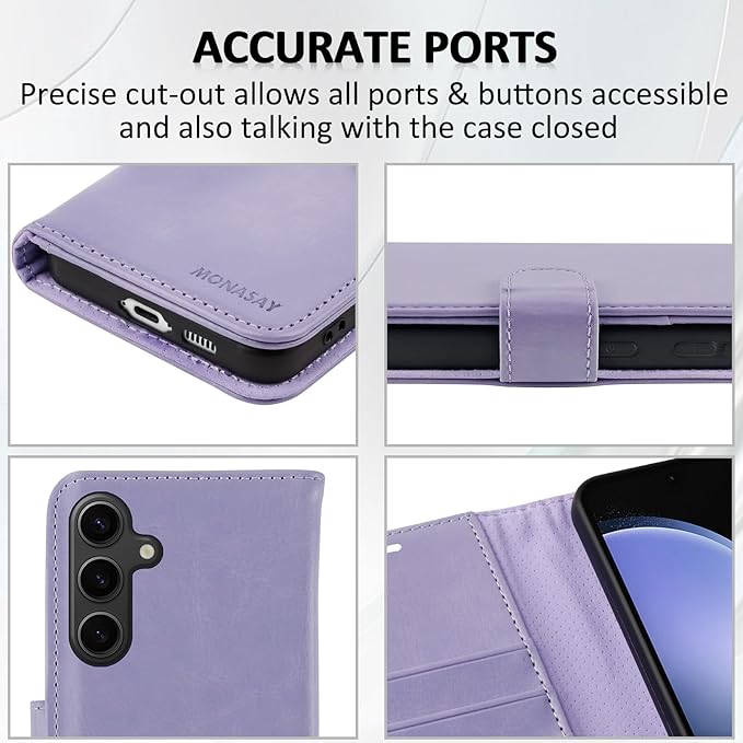 MONASAY Wallet Case Fit for Samsung Galaxy S23 FE 6.4 inch 5G,[RFID Blocking] Flip Folio Leather Cell Phone Cover with Credit Card Holder, Lavenders
