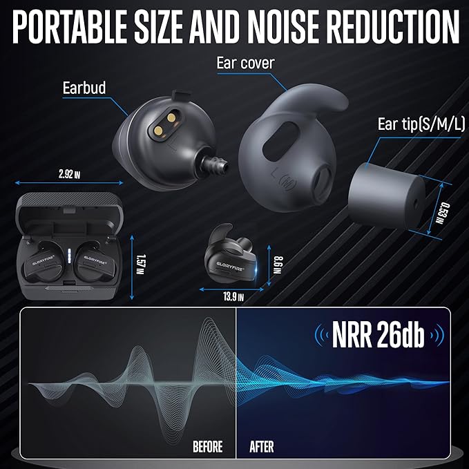GLORYFIRE Shooting Ear Protection Earplugs, Bluetooth Hearing Protection Earbuds for Noise Reduction
