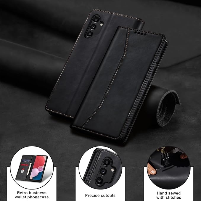 Jasonyu Flip Wallet Case for Samsung Galaxy A13 5G/4G/Galaxy A04s,Leather Magnetic Folio Cover with Card Holder,Kickstand - TPU Shockproof Durable Protective Phone Case,Black