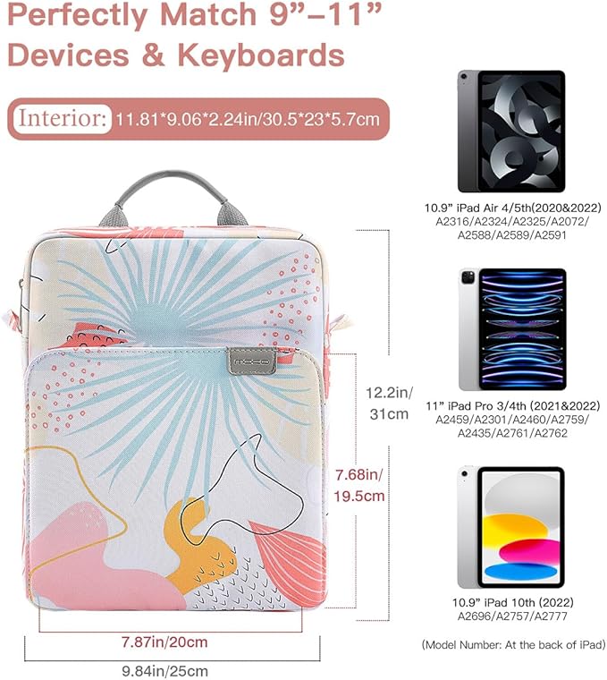 MoKo 9-11 Inch Tablet Sleeve Bag Handle Carrying Case with Shoulder Strap Fits 11inch iPad Air M3, iPad A16 2025, iPadPro M4/Air M2 5/4th 10.9, Tab S8/S9 11, Tropical Leaf