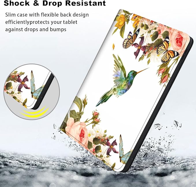 Slim Case for Samsung Galaxy Tab S10 FE / S9 FE 5G 10.9" & Tab S9 11", PU Leather Protective Cover, Multi-Angle Stand, Auto Sleep/Wake, Hummingbird Butterfly