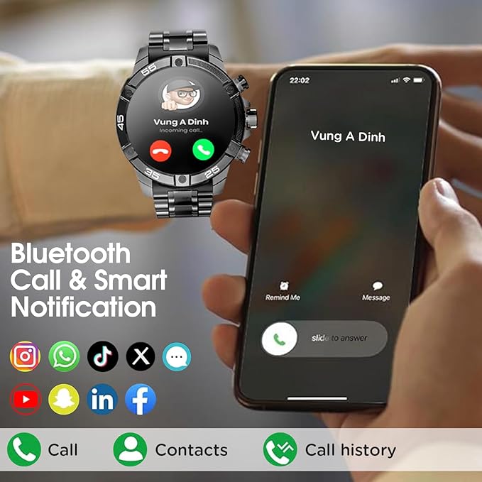 Mens Smart Watch 1.53" Fitness Tracker w/Heart Rate & Sleep Monitor, 7-Day Battery, IP67 Waterproof, Bluetooth Calls/Notifications, 100+ Sports Modes for Men Women (Black)