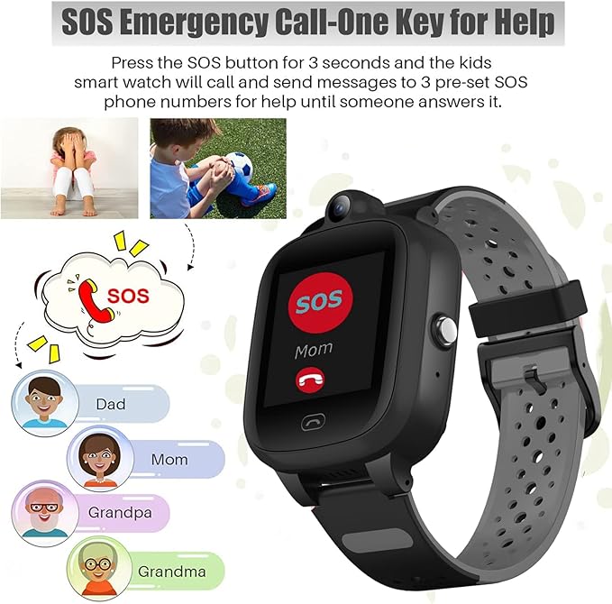 Kids Elderly 4G GPS Smart Watch Global Version Waterproof Real-Time Tracking Phone Video Call and Text SOS Emergency Alarm Voice Message Camera Geo-Fence Pedometer Anti-Lost GPS Tracker Birthday