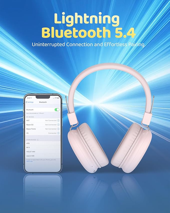 Kids Bluetooth Headphones, Over-Ear Wireless Headphones with Microphone, Safe-Volume 85dBA, Bluetooth 5.4, Foldable Lightweight and Comfortable, 50H Playtime, USB-C Charging, Pink