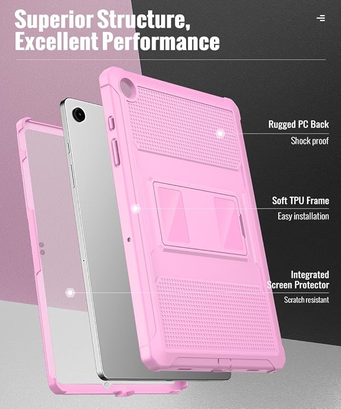 MoKo Case Fit Galaxy Tab A9 Plus 11-Inch 2023 (SM-X210/X216/X218), Shockproof Full Body Rugged Stand Back Cover Built-in Screen Protector Fit Galaxy Tab A9+ 11" 2023, Flowers Pink