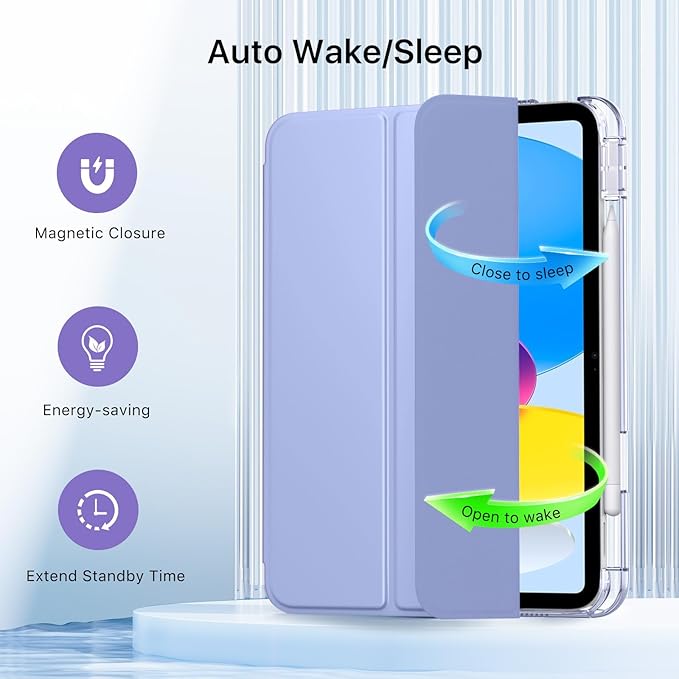 MoKo for iPad (A16) 11th Generation Case 11 Inch 2025, iPad 10th Gen Case 10.9 Inch 2022 with Pencil Holder, Slim Light Trifold Protective Cover with Hard PC Translucent Back Shell, LavenderPurple