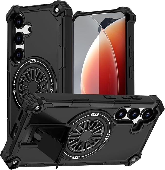 Magnetic Case for Galaxy S25/Galaxy S24, Built-in Stand [Compatible with Mag-Safe] Shockproof Protective Cover Case for Samsung Galaxy S25/Galaxy S24 Black